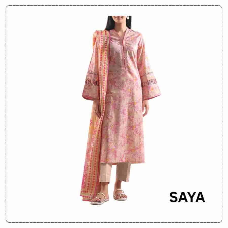 SAYA Unstitched Printed Lawn 3 Piece Suit
